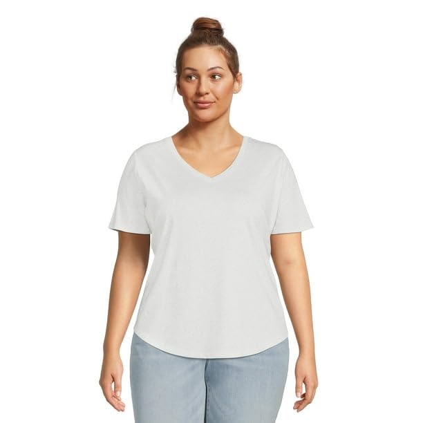 Terra & Sky Women's Plus Size Semi Fitted V-Neck Tee with Short Sleeves (Platinum Silver Heather-2X)