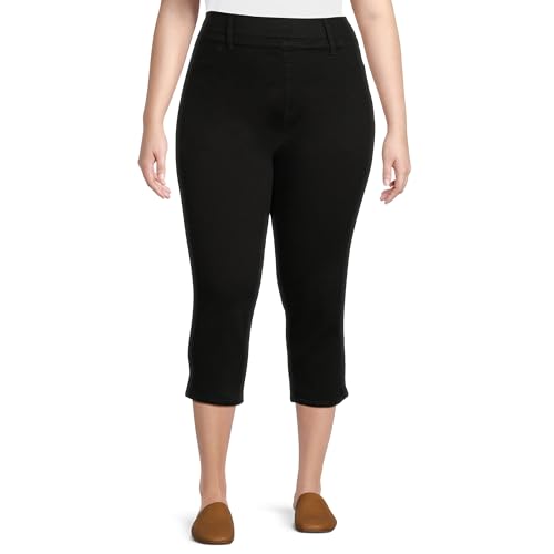 Terra & Sky High Rise Plus Size Pull-On Slim Capri Jeggings (US, Alpha, 4X, Plus, Regular, Black)