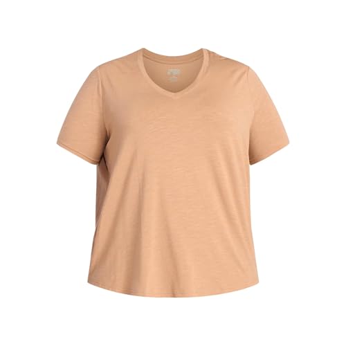 Terra & Sky Women's Plus Size V-Neck Tee with Short Sleeves, Brown, 3X